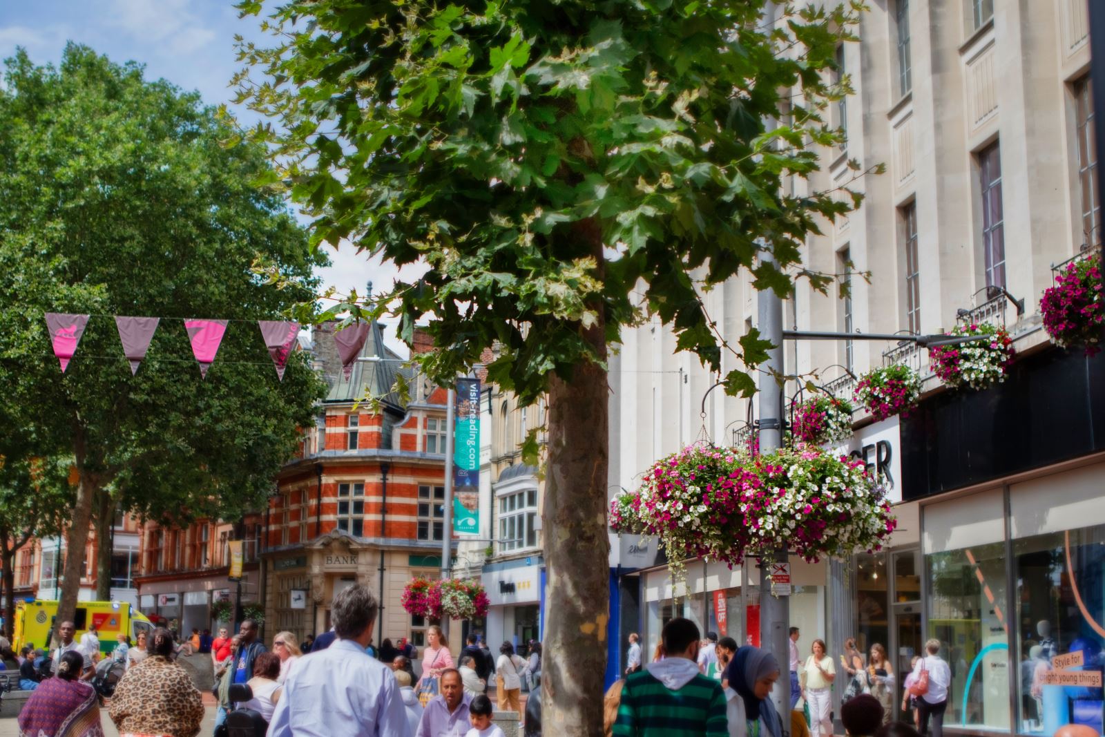 Broad Street in summer with flowers